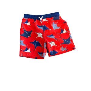 Mini Boden Boys Red Swim Shorts With Stingray Print 6-7 years